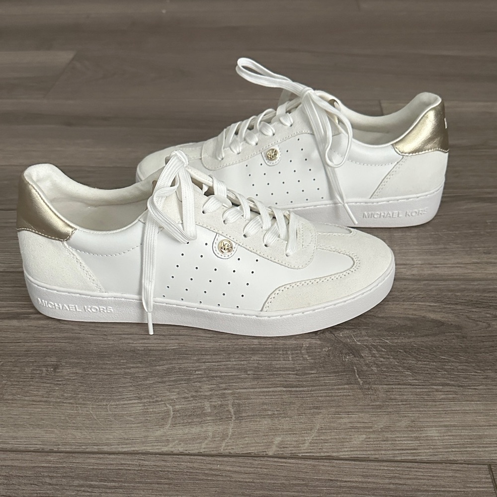 Michael Kors White and Gold Accent Sneakers